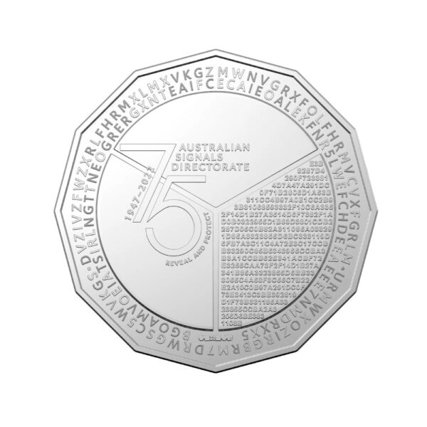 2022 50c 75th Anniversary Signals Directorate REVEAL AND PROTECT UNC Carded Coin - Image 2
