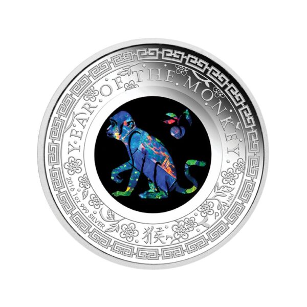Perth Mint 2016 Australian Opal Lunar Monkey 1 oz silver boxed - Image 2