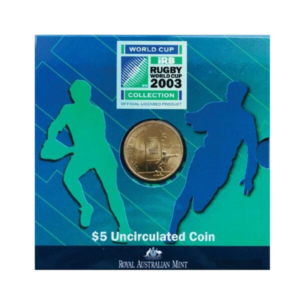 RAM 2003 $5 Rugby World Cup coin in folder